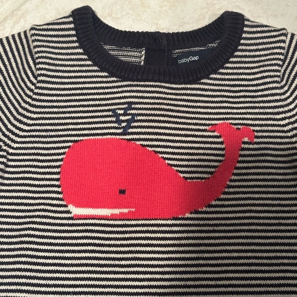 babyGap Navy Striped Red Whale Knit Sweater Dress Size 12–18 Months - Picture 3 of 6